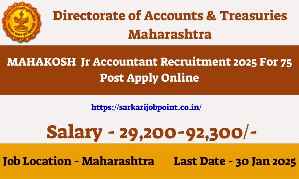 MAHAKOSH Jr Accountant Recruitment 2025 For 75 Post Apply Online