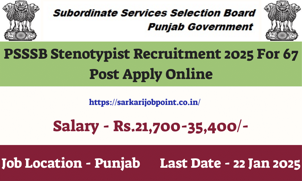PSSSB Stenotypist Recruitment 2025 For 70 Post Apply Online