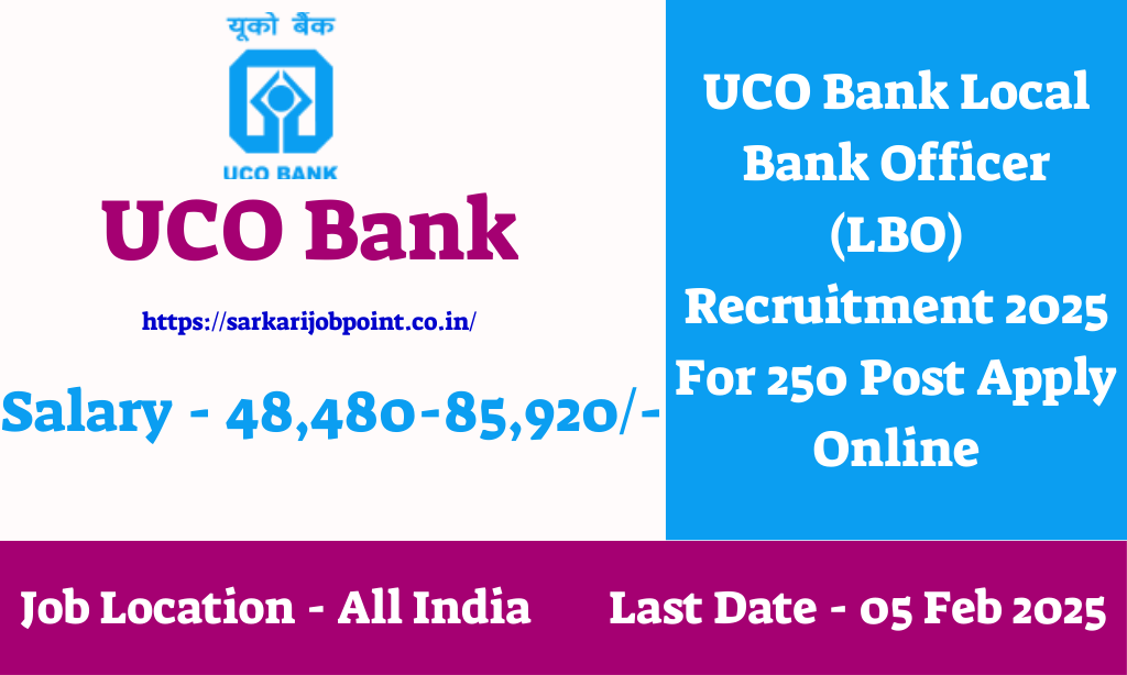 UCO Bank LBO Recruitment 2025 For 250 Post Apply Online